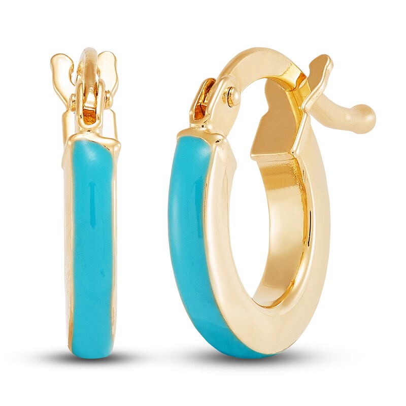 Main Image 1 of Children's Blue Enamel Hoop Earrings 14K Yellow Gold