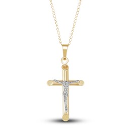 Children's Crucifix Pendant Necklace 14K Two-Tone Gold 13&quot;