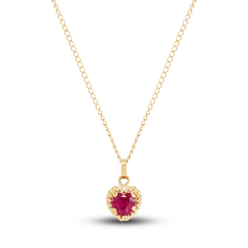 Main Image 1 of Children's Lab-Created Ruby Heart Pendant Necklace 14K Yellow Gold 13"