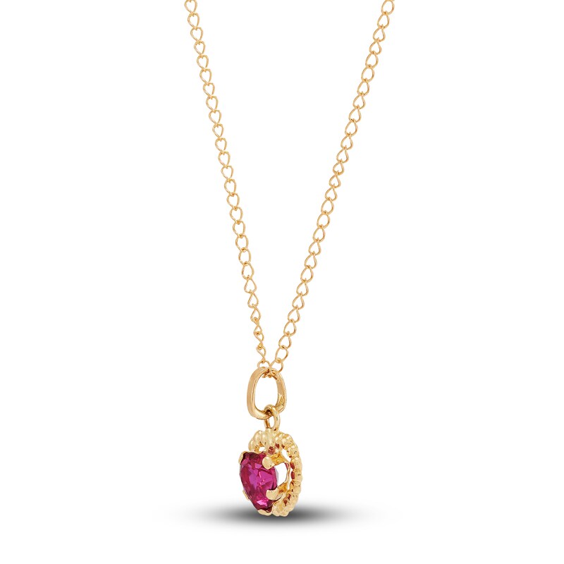 Main Image 2 of Children's Lab-Created Ruby Heart Pendant Necklace 14K Yellow Gold 13"