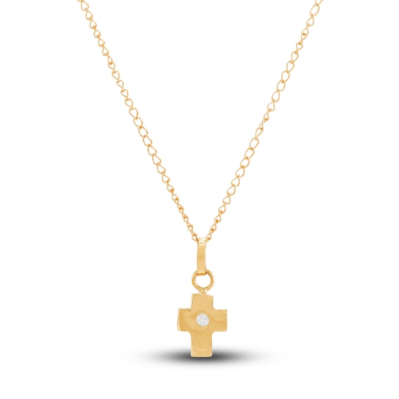 Children's Cross Pendant Necklace Diamond Accents 14K Yellow Gold 13