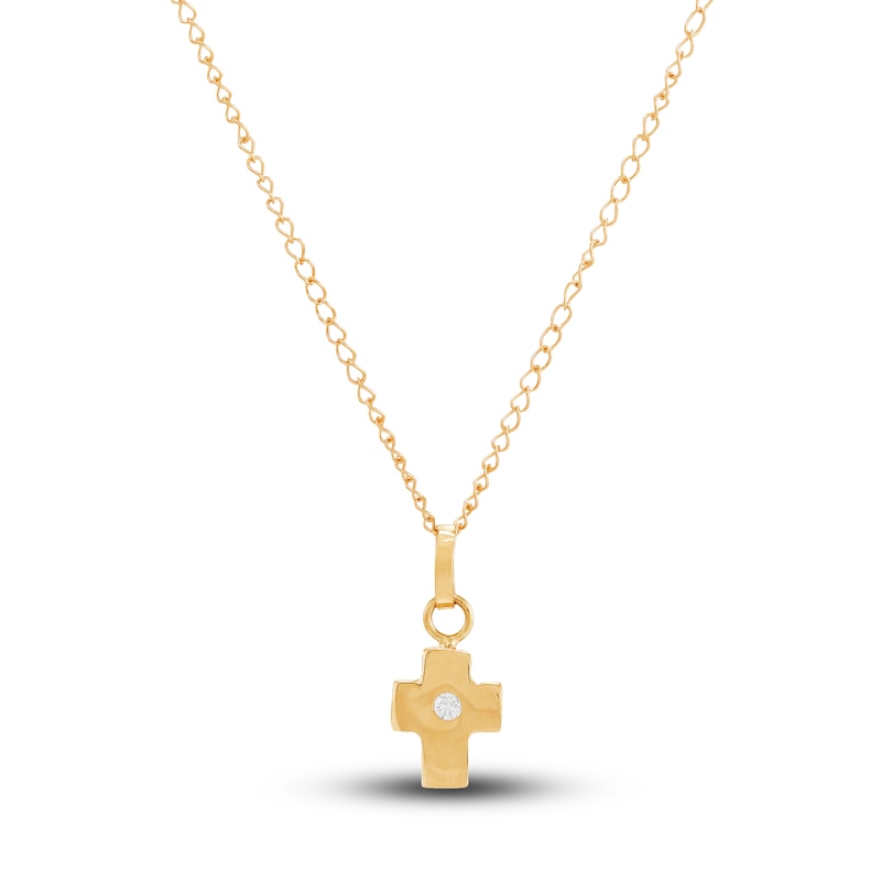 Main Image 1 of Children's Cross Pendant Necklace Diamond Accents 14K Yellow Gold 13"