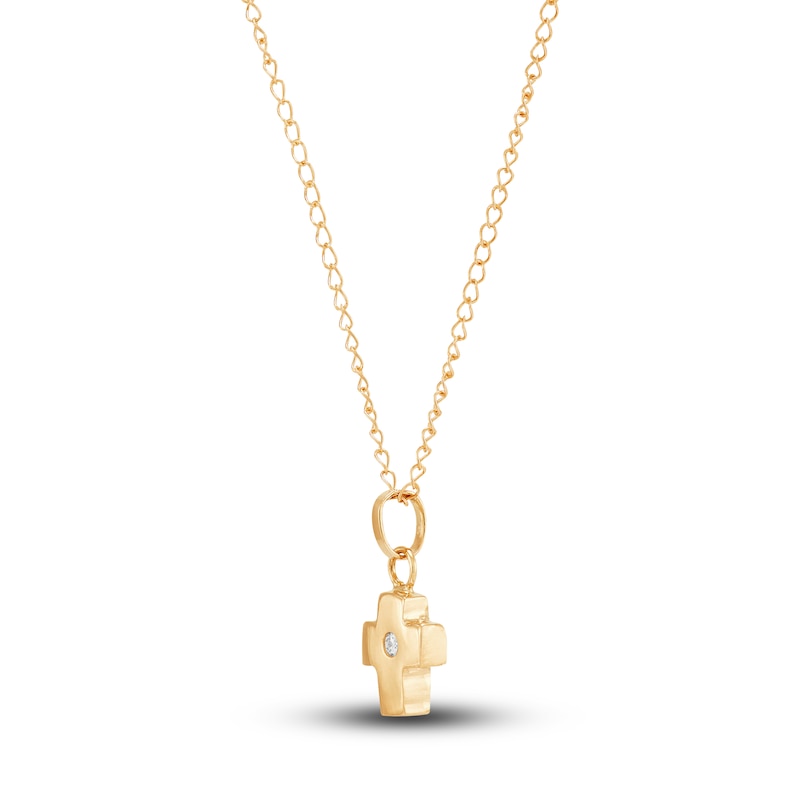 Main Image 2 of Children's Cross Pendant Necklace Diamond Accents 14K Yellow Gold 13"