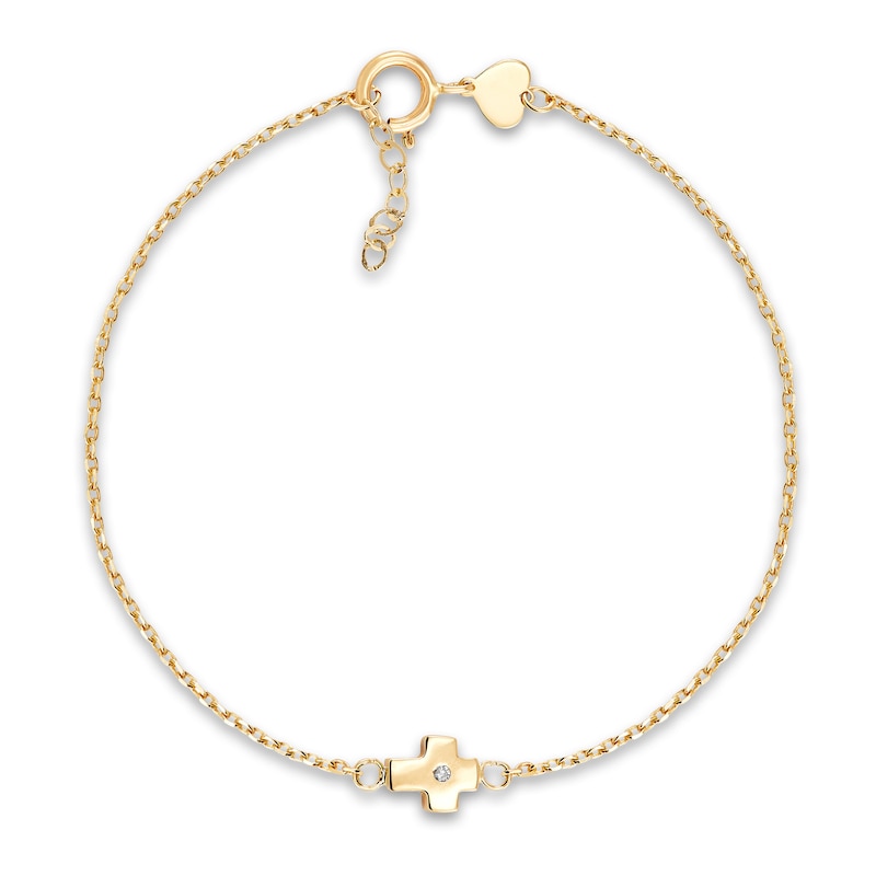 Main Image 1 of Children's Cross Station Bracelet Diamond Accents 14K Yellow Gold 6" Adj.