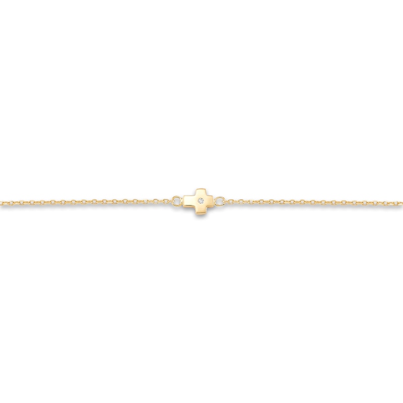 Main Image 3 of Children's Cross Station Bracelet Diamond Accents 14K Yellow Gold 6" Adj.