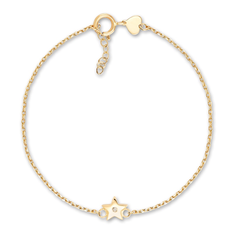Main Image 1 of Children's Star Station Bracelet Diamond Accents 14K Yellow Gold 6" Adj.