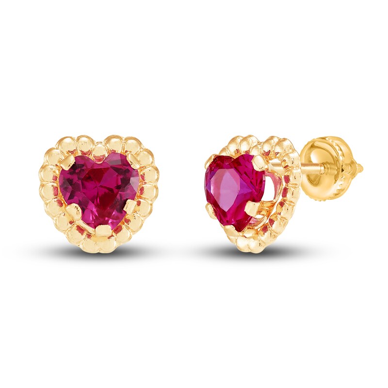 Main Image 1 of Children's Lab-Created Ruby Stud Earrings 14K Yellow Gold