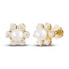 Cultured Freshwater Pearl & Natural White Topaz Flower Stud Earring 14K Yellow Gold