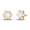 Natural Opal & Natural White Topaz Flower Stud Earrings 14K Yellow Gold