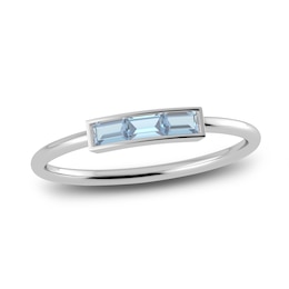 Juliette Maison Natural Aquamarine Baguette Bar Ring 10K White Gold