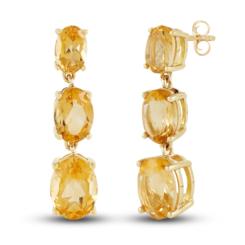 Natural Citrine Dangle Earrings 10K Yellow Gold