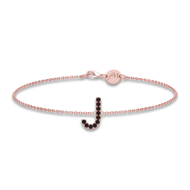 Juliette Maison Black Diamond Station Name Bracelet 1/4 ct tw Round 10K Rose Gold