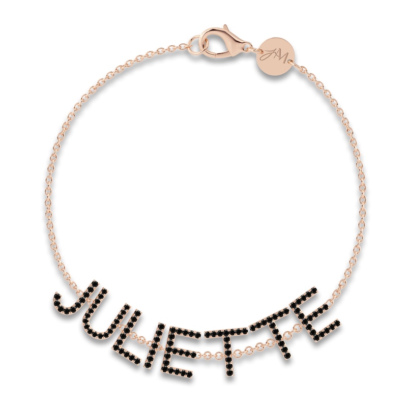 Juliette Maison Black Diamond Station Name Bracelet 1/4 ct tw Round 10K Rose Gold