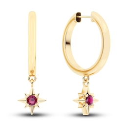 Juliette Maison Natural Rhodolite Garnet Starburst Drop Earrings 10K Yellow Gold