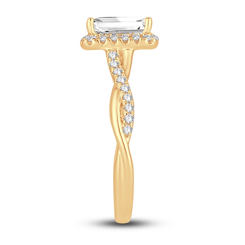 Main Image 2 of Lab-Created Diamond Engagement Ring 2-1/3 ct tw Emerald/Round 14K Yellow Gold