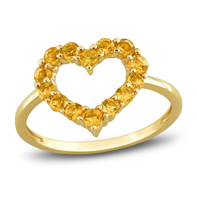 Natural Citrine Heart Ring 10K Yellow Gold