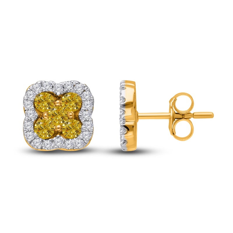 Main Image 2 of Kallati Natural Yellow Diamond Stud Earrings 1 ct tw Round 14K Yellow Gold