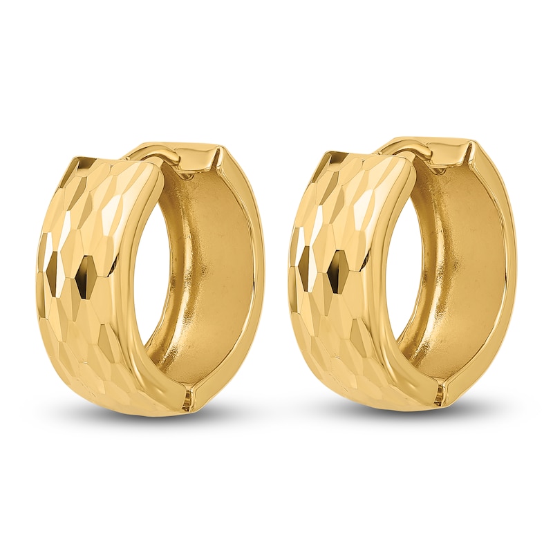 Main Image 2 of Diamond-Cut Huggie Hoop Earrings 14K Yellow Gold 1mm