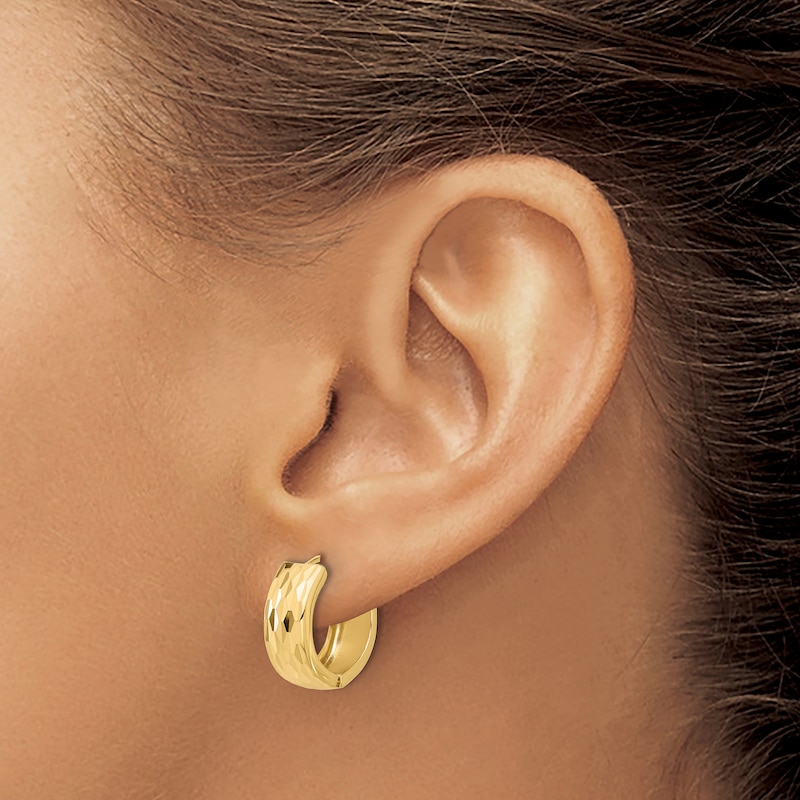 Main Image 3 of Diamond-Cut Huggie Hoop Earrings 14K Yellow Gold 1mm