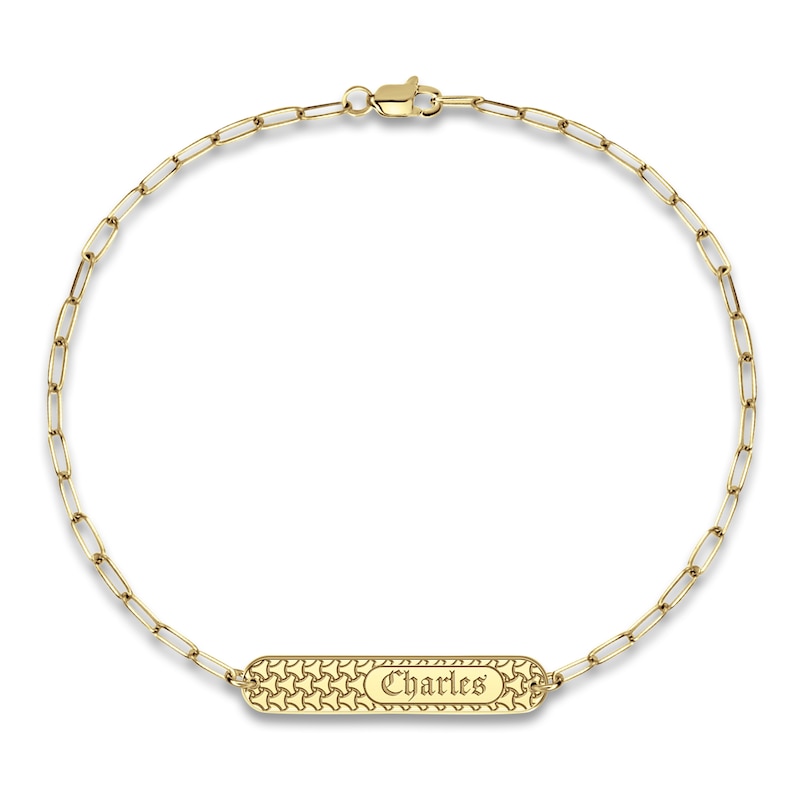 Main Image 1 of Engravable Station Bracelet Yellow Gold-Plated Sterling Silver 7.5" 32mm