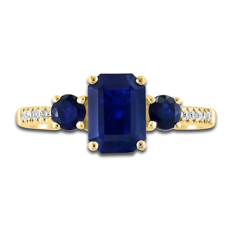 Main Image 3 of LALI Jewels Natural Blue Sapphire 3-Stone Engagement Ring 1/20 ct tw Diamonds 14K Yellow Gold