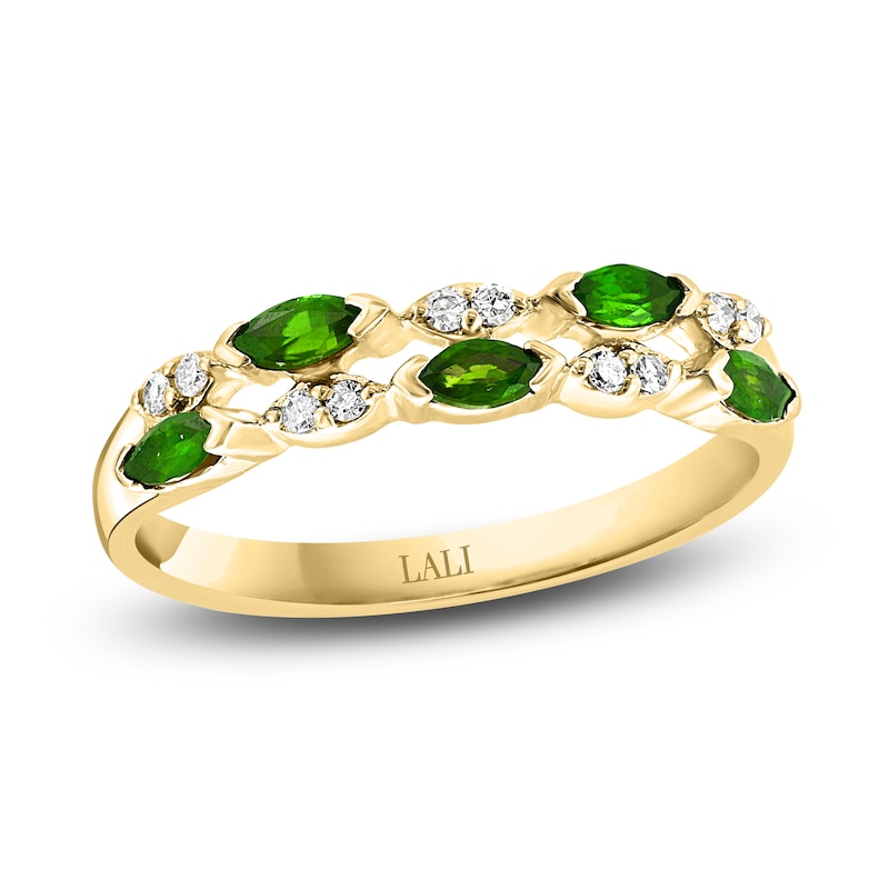 Main Image 1 of LALI Jewels Natural Emerald Anniversary Band 1/15 ct Diamonds 14K Yellow Gold