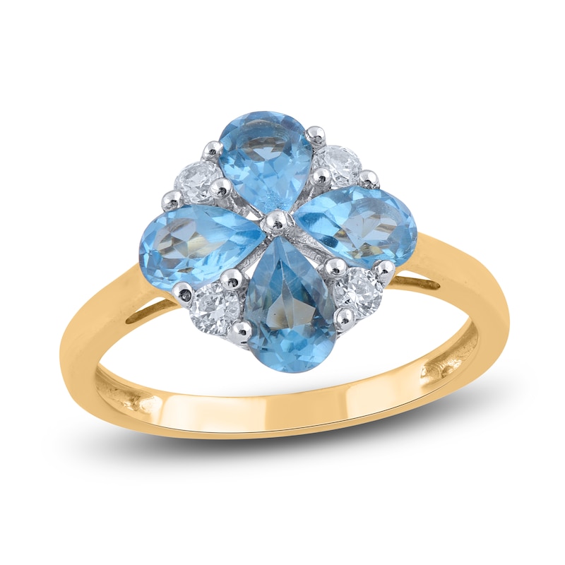 Natural Blue Topaz Ring 1/5 ct tw Diamonds 14K Yellow Gold