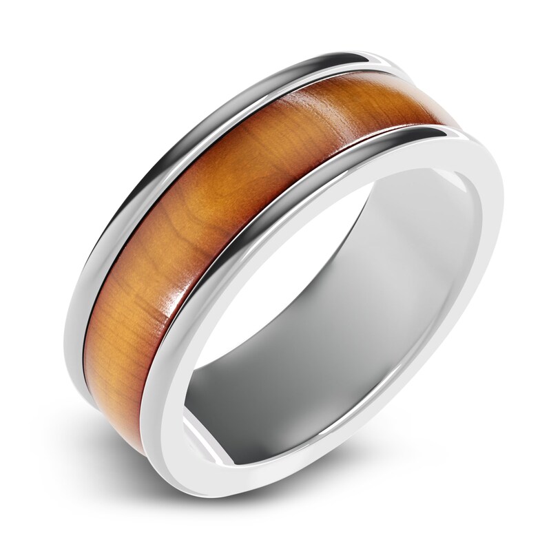 Main Image 1 of Men's Wood Wedding Band White Tungsten