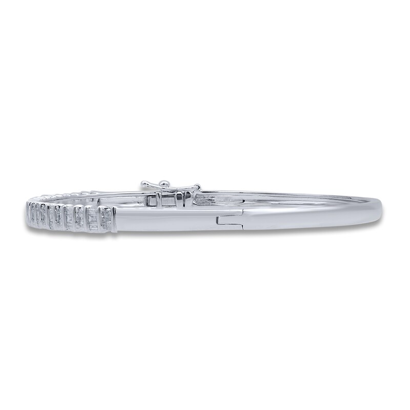 Diamond Bangle Bracelet 1 ct tw Round/Baguette 14K White Gold 7"