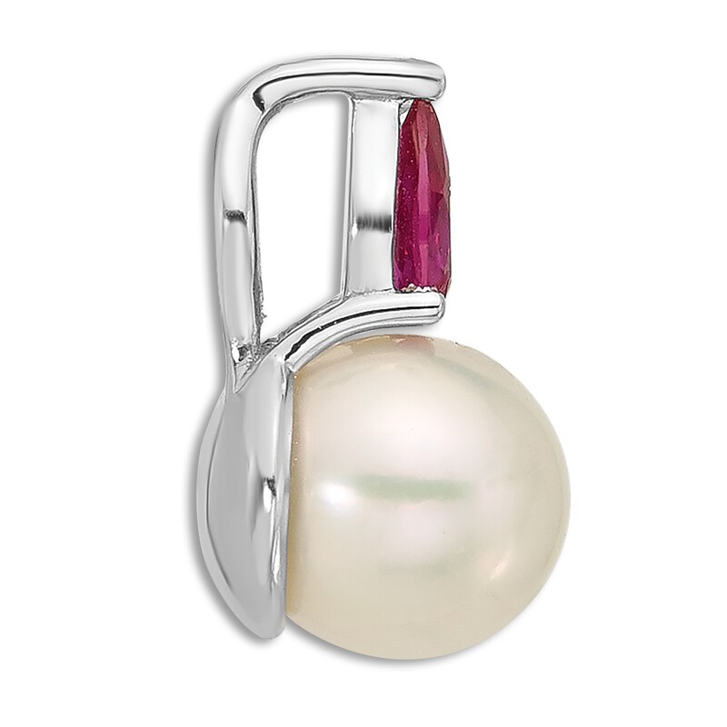 Cultured Freshwater Pearl & Natural Ruby Necklace Charm 14K White Gold
