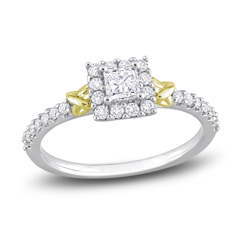 Main Image 1 of Y-Knot Diamond Ring 3/4 ct tw Princess/Round 14K Two-Tone Gold