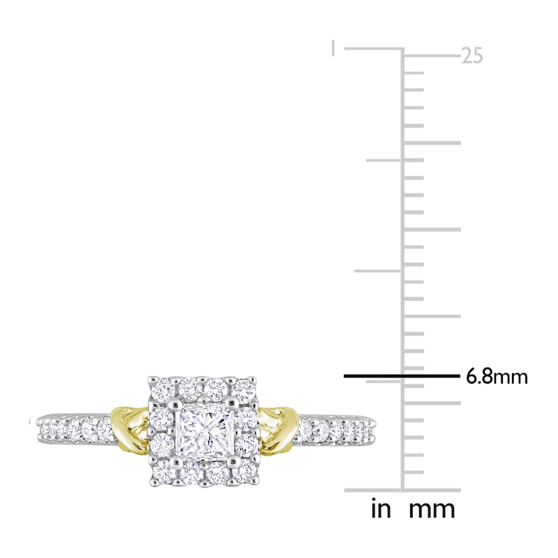 Main Image 4 of Y-Knot Diamond Ring 3/4 ct tw Princess/Round 14K Two-Tone Gold