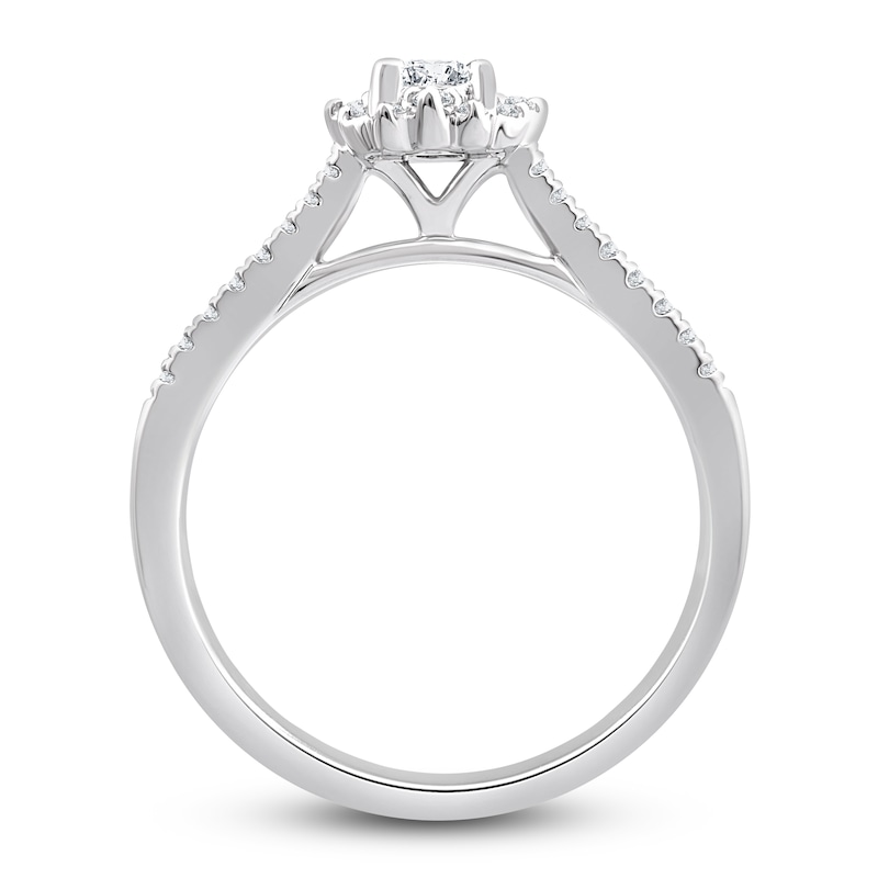 Diamond Halo Engagement Ring 1 ct tw Emerald/Round 14K White Gold | Jared