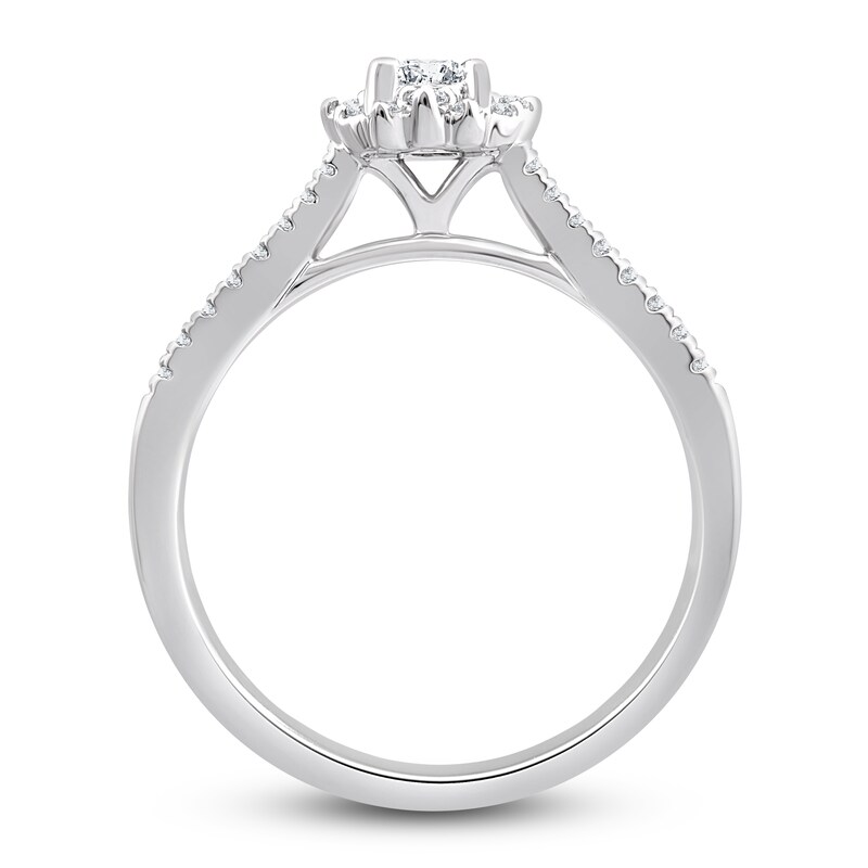 Main Image 2 of Diamond Halo Engagement Ring 1 ct tw Emerald/Round 14K White Gold