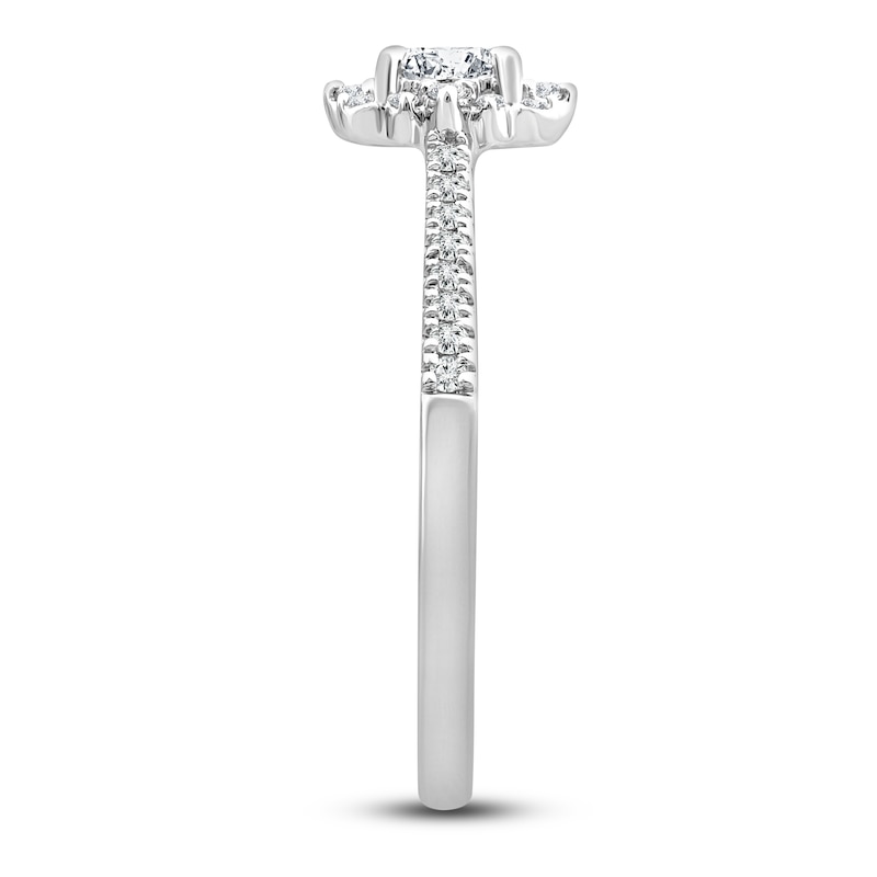Main Image 3 of Diamond Halo Engagement Ring 1 ct tw Emerald/Round 14K White Gold