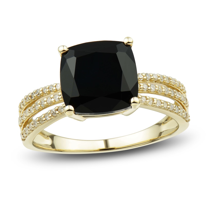 Main Image 1 of Natural Onyx Ring 1/5 ct tw Diamonds 10K Yellow Gold
