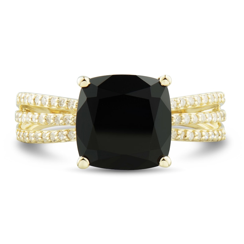 Main Image 3 of Natural Onyx Ring 1/5 ct tw Diamonds 10K Yellow Gold