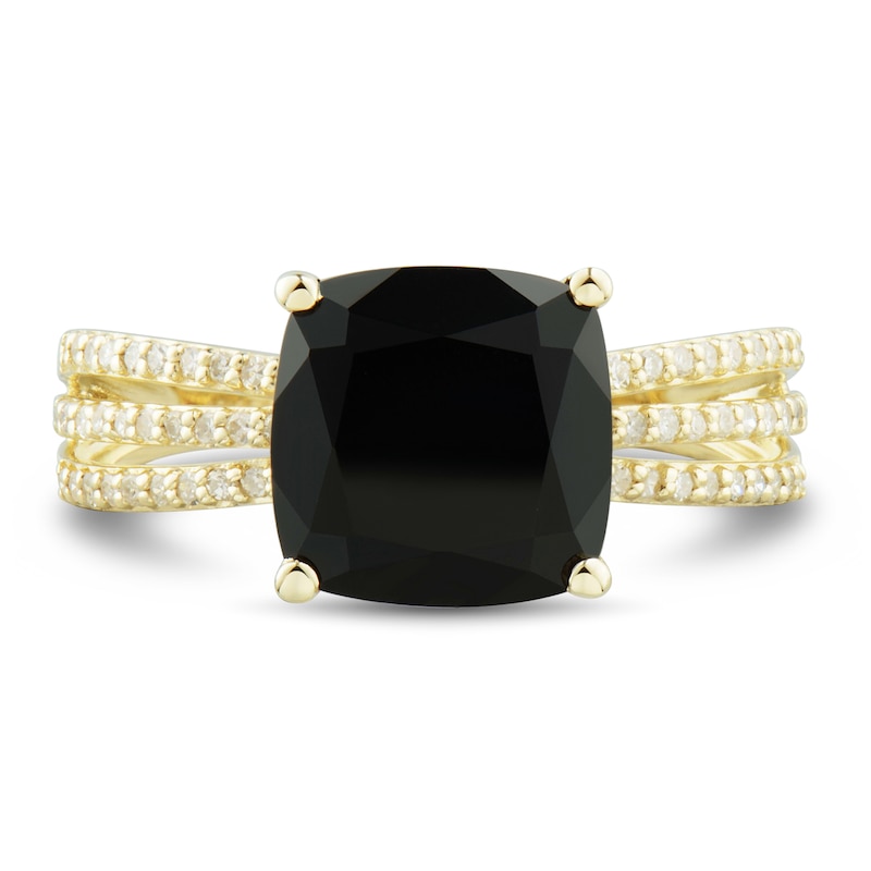 Natural Onyx Ring 1/5 ct tw Diamonds 10K Yellow Gold