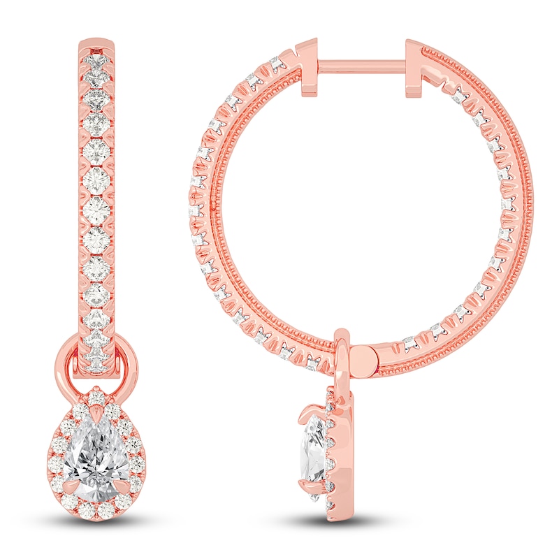 Main Image 1 of Diamond Dangle Hoop Earrings 2 ct tw Pear/Round 14K Rose Gold
