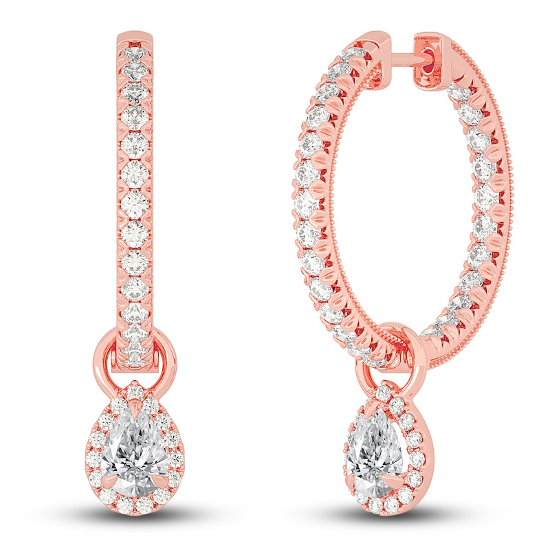 Main Image 2 of Diamond Dangle Hoop Earrings 2 ct tw Pear/Round 14K Rose Gold