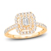 Thumbnail Image 1 of Diamond Double Halo Engagement Ring 3/4 ct tw Emerald/Round 14K Yellow Gold