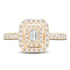 Thumbnail Image 3 of Diamond Double Halo Engagement Ring 3/4 ct tw Emerald/Round 14K Yellow Gold