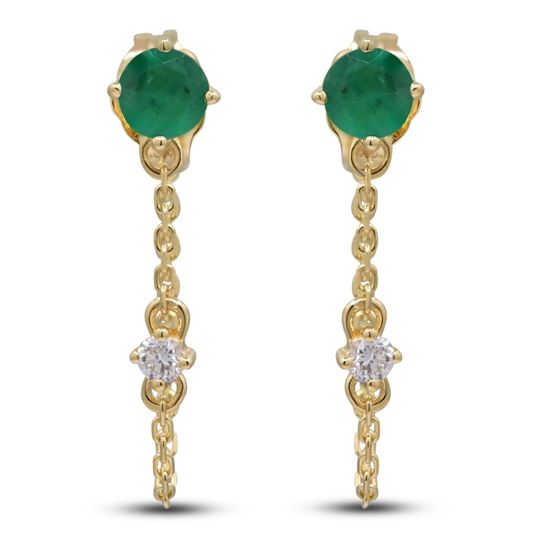 Main Image 1 of Natural Emerald Earrings 1/15 ct tw Diamonds 14K Yellow Gold