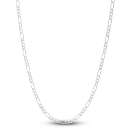 Solid Figaro Chain Necklace 14K White Gold 20" 3.0mm