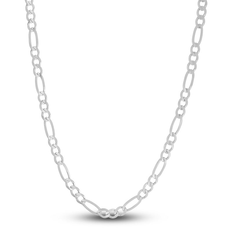 Men's Solid Figaro Chain Necklace 14K White Gold 24" 4.6mm