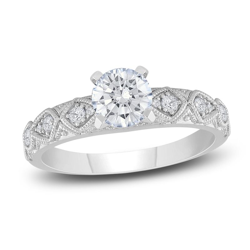 Main Image 1 of Diamond Milgrain Engagement Ring 1-1/5 ct tw Round 14K White Gold