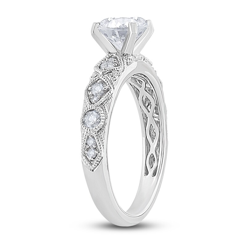 Main Image 2 of Diamond Milgrain Engagement Ring 1-1/5 ct tw Round 14K White Gold
