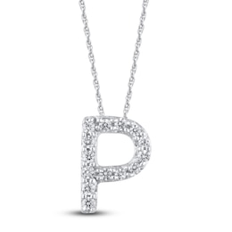 Diamond Letter P Necklace 1/20 ct tw Round 14K White Gold 18"