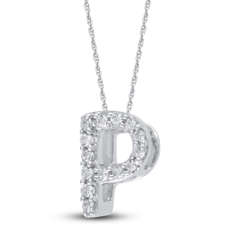 Main Image 2 of Diamond Letter P Necklace 1/20 ct tw Round 14K White Gold 18"