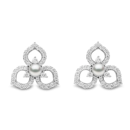 Yoko London Cultured Akoya Pearl Earrings 1/2 ct tw Diamonds 18K White Gold
